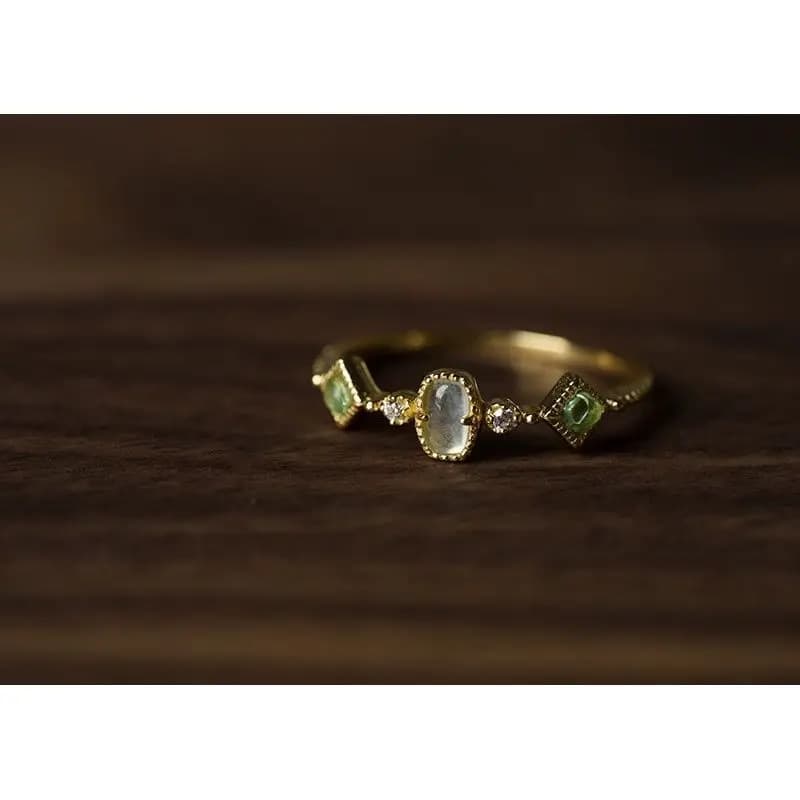2026 New Sterling Silver Gold Women's Vintage Open Ring with Topaz Design, Adjustable for a Luxurious Look