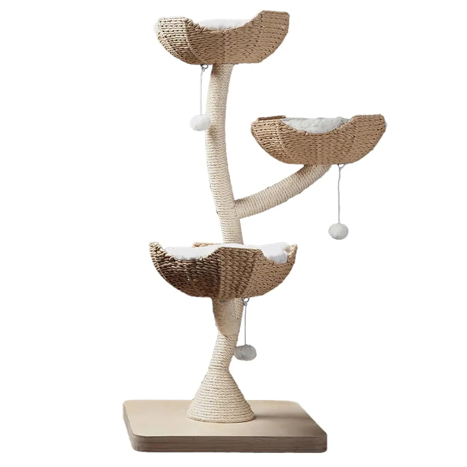 Torre per Gatti di Lusso con 3 Letti in Pelliccia Sintetica, Tiragraffi e Giocattoli, per Interni, 23x23x52 Pollici, Personalizzabile