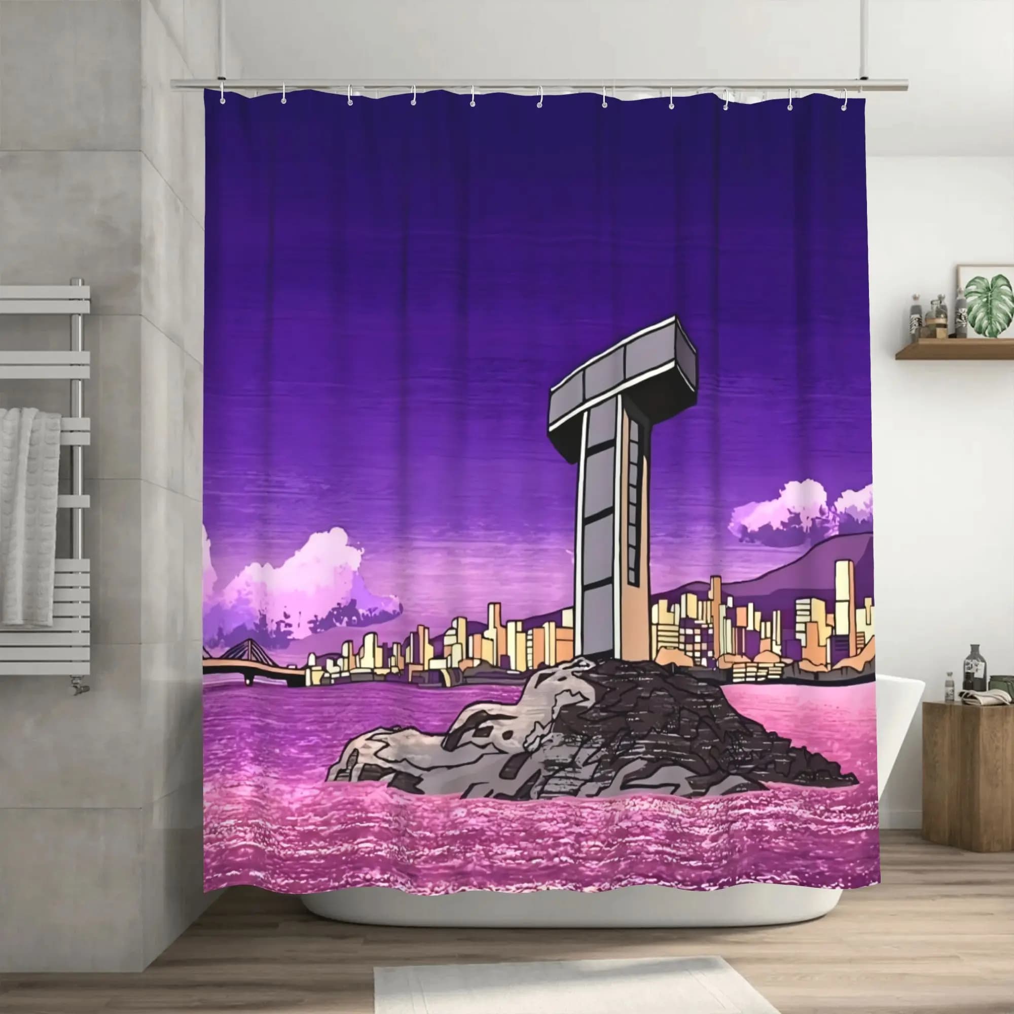 Tenda da doccia Teen Titans Tower con ganci - Design vibrante da supereroe, tessuto in poliestere resistente, decorazione da bagno lavabile in lavatrice