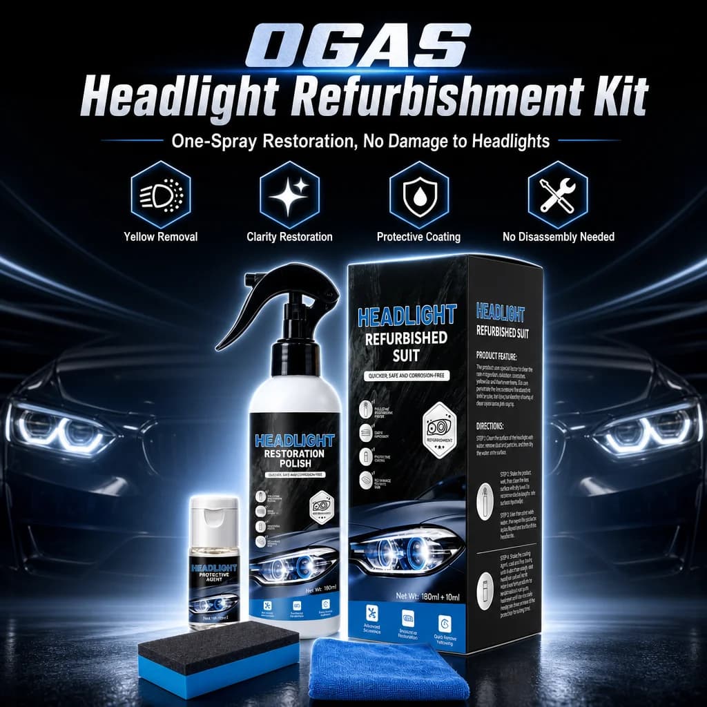 Cover kit for the restoration of OGAS 180ml+10ml car headlights, protective liquid for the removal of yellow oxidation and the restoration of auto lamps with tools.