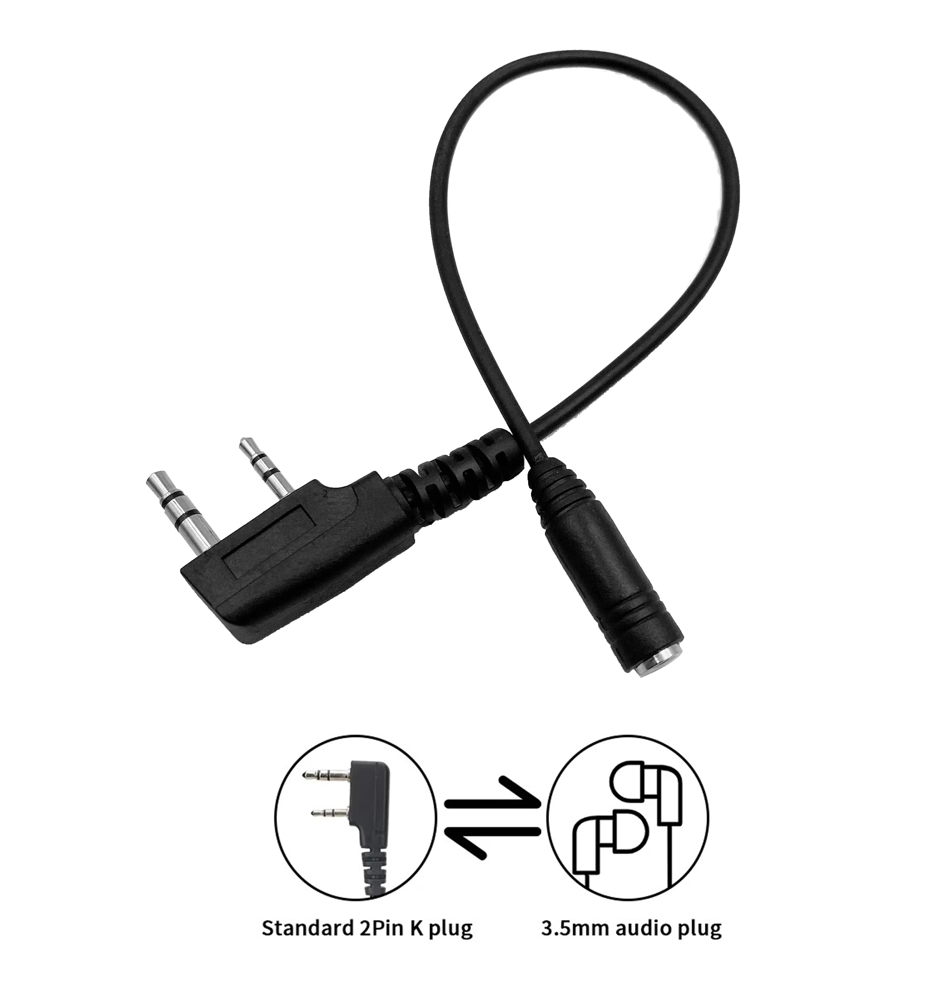 Cavo di trasferimento per auricolari audio femmina da 2 pin a 3,5 mm per radio Baofeng Kenwood TYT QUANSHENG Adattatore per cuffie walkie-talkie
