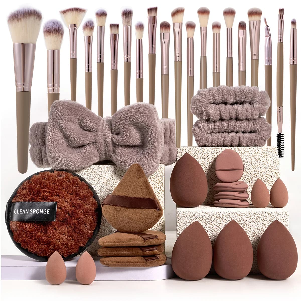 Brushes and sponges for make-up, brown make-up head, beauty egg, hair band, ostrich bracelet kit, make-up tool, gift, 20/40
