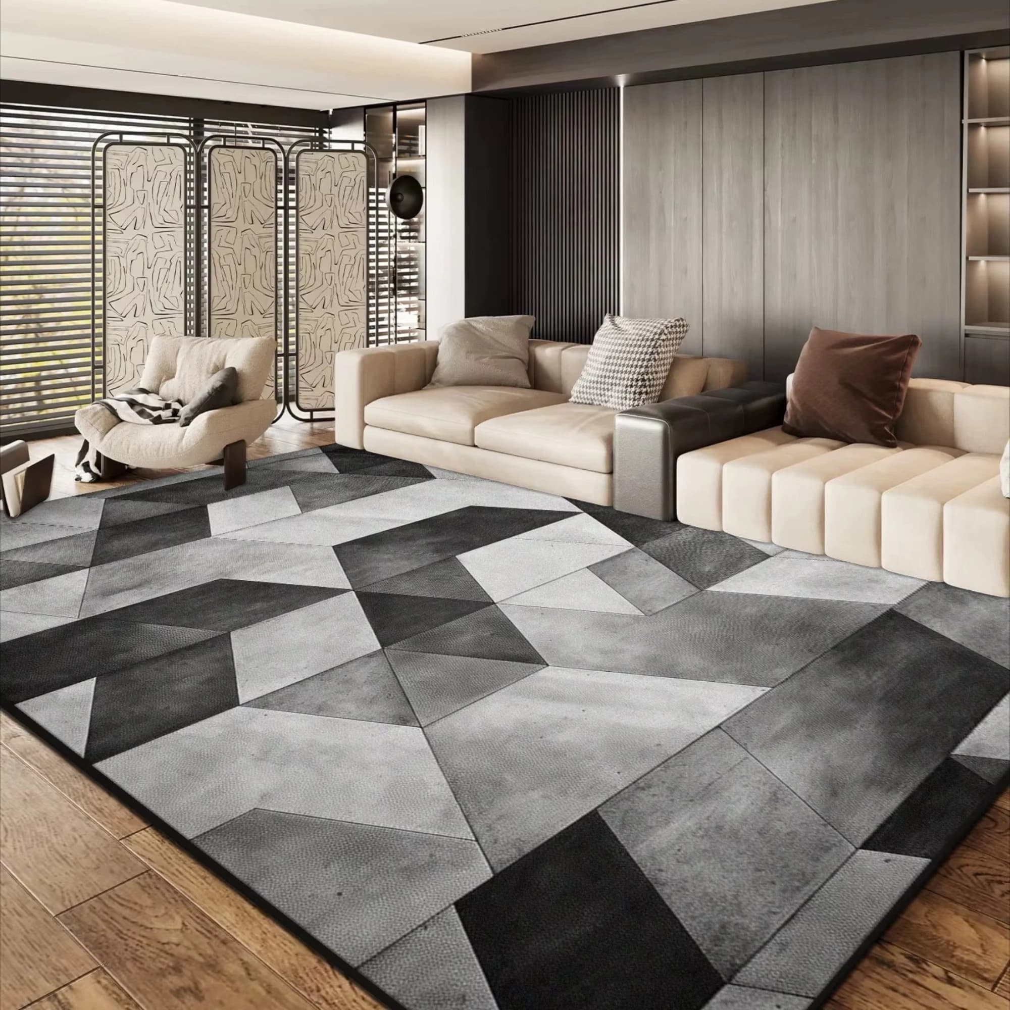 Black Grey Geometric Design Living Room Carpet Decoration Home Sofa Lounge Non-slip Large Rugs Bedroom Soft Floor Mat Washable