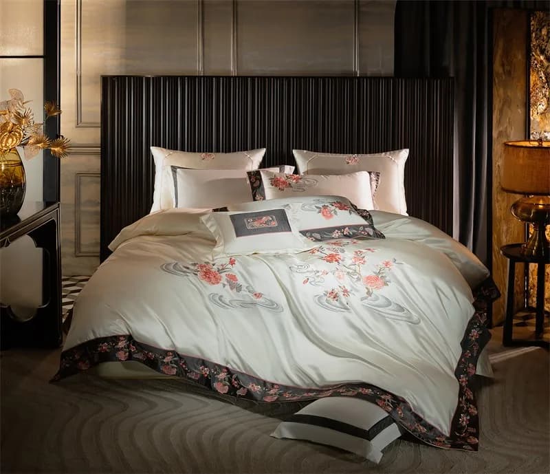 Exquisite oriental embroidered art cover Set of luxury satin cotton bedding soft and silky pillowcase for sheets