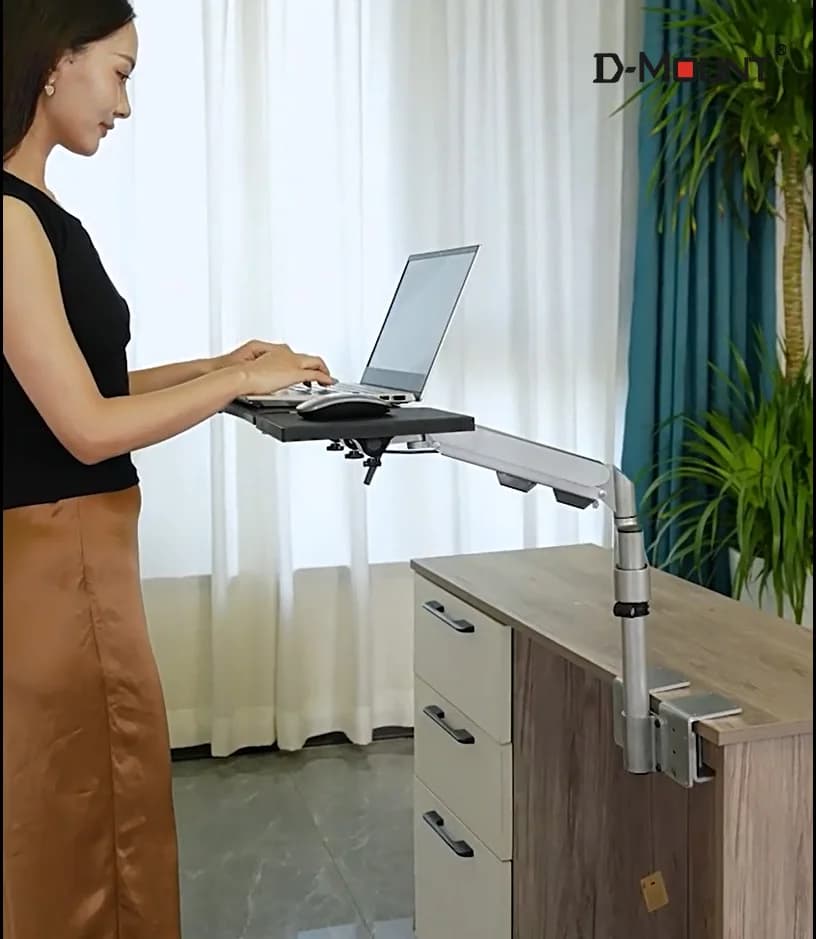 Supporto per laptop OK5110 con molla a gas, vassoio per tastiera e mouse, pieghevole, regolabile, sedia da ufficio con poggiapiedi sotto la scrivania, multifunzione