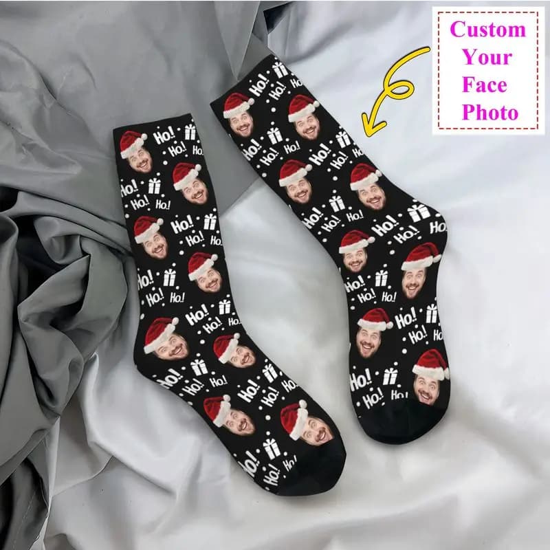 Personalized men's socks with Christmas face photos Fun unisex socks for spring summer autumn winter