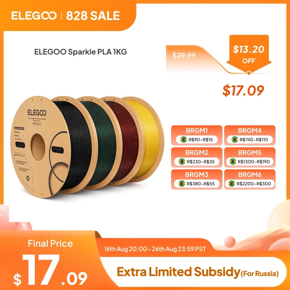 ELEGOO PLA Sparkle Filament 1.75mm Sparkle Black Red Turquoise 1KG For EU US DE
