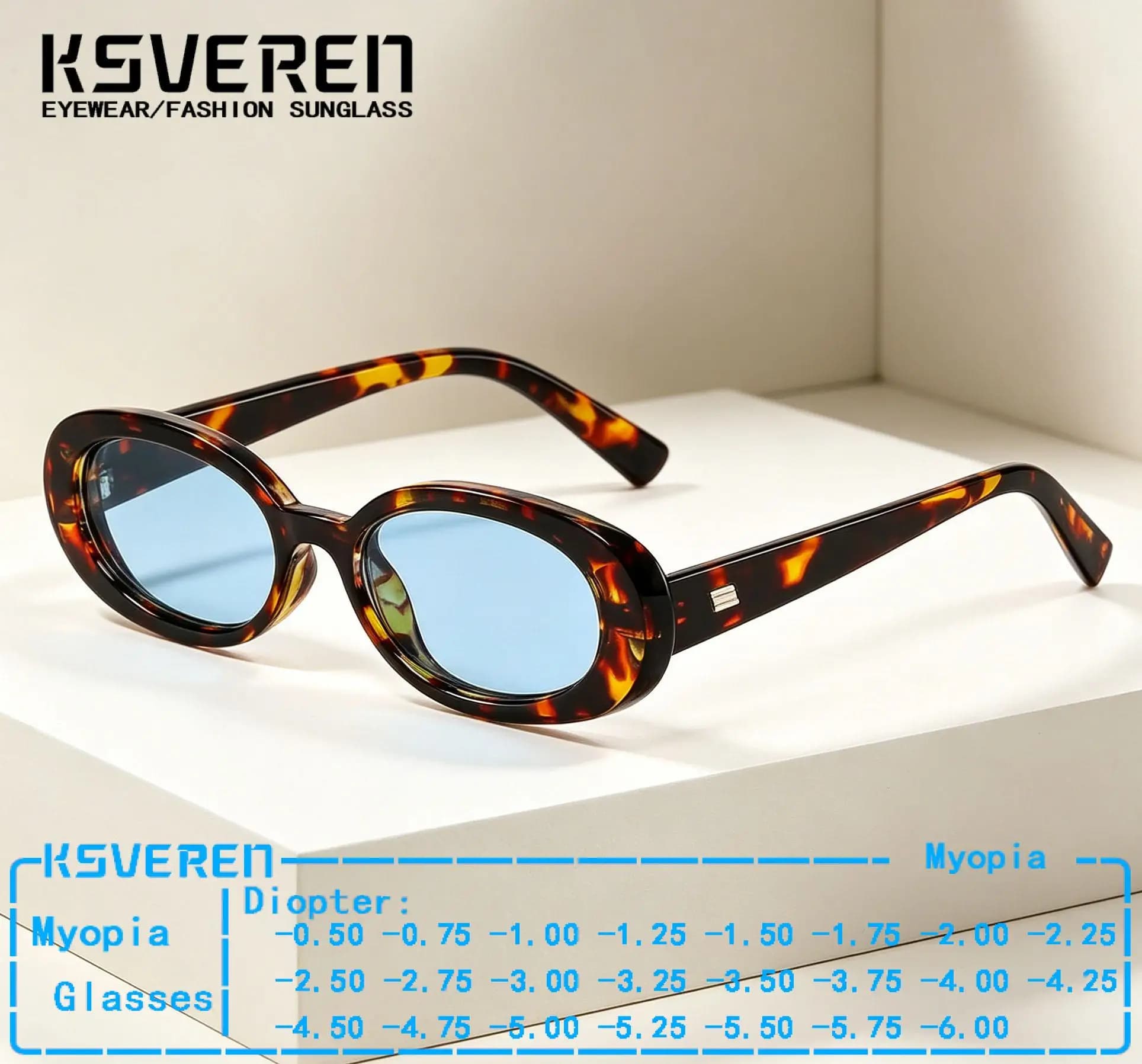 Occhiali da Sole Ovali con Montatura Sottile per Miopia, Unisex, Lenti Colorate, Occhiali da Vista per Esterni, Guida e Protezione Solare, Diottrie Negative