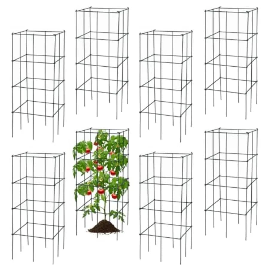 Supporto per piante in gabbia, per pomodori e piante in vaso, in metallo zincato nero, altezza 39 pollici con base 6x6 pollici, resistente alla ruggine e riparabile