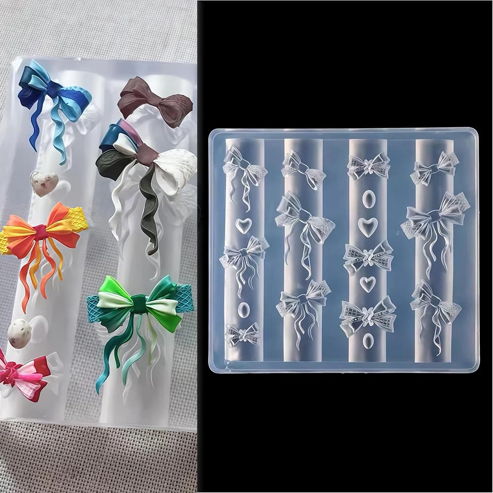 BowKnot & Heart Drop Stampi per unghie Gel 3D Nail Art Resina Rosetta Strumenti per accessori Forniture Bow Knot Nail Charms Stampo Arco trasparente
