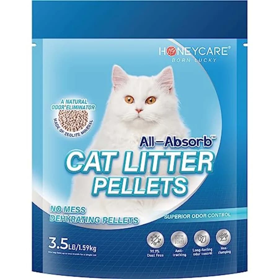 Lettiera per Gatti Honey Care in Pellet di Zeolite per il Controllo degli Odori, Non Agglomerante, Confezione da 14 Libbre, Ideale per Uso Quotidiano, Bianco Naturale