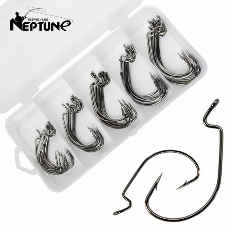50pcs ami fishing set of hand crank hooks 8 # -3/0 bait soft offset i love fishing broad jig worm i love spindle for carpa spigola sea equipment with box