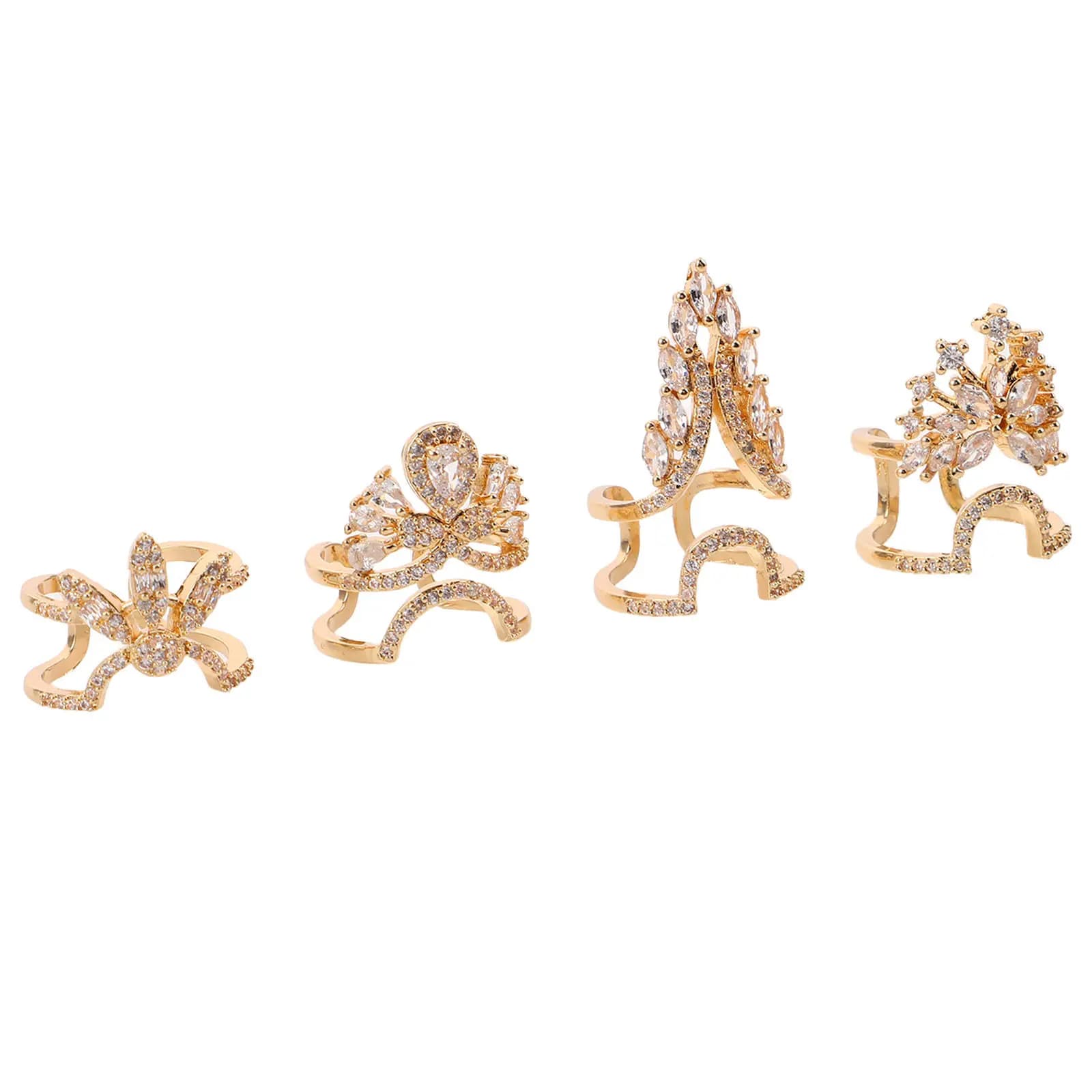 Set di 4 Anelli per Unghie in Rame e Zirconio, Eleganti, Regolabili, Rimovibili, Gioielli per Unghie Scintillanti con Strass, Charm in Metallo per Nail Art da Donna