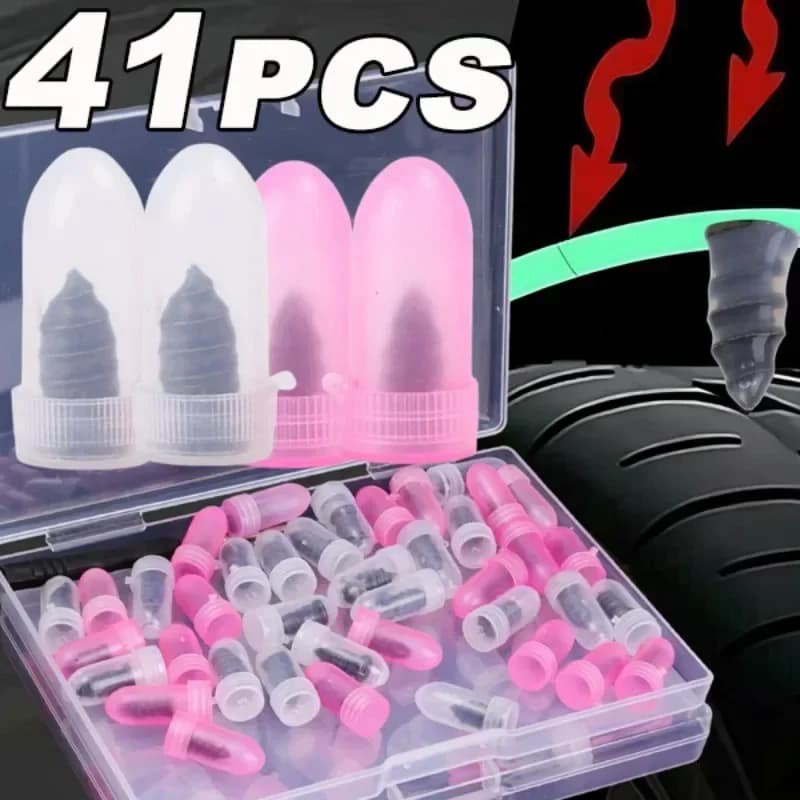 Kit di Riparazione Pneumatici con 21-41 Pezzi di Viti in Gomma e Pellicola Sottovuoto, Strumento di Emergenza per Auto, Moto, Scooter, Camion e Biciclette