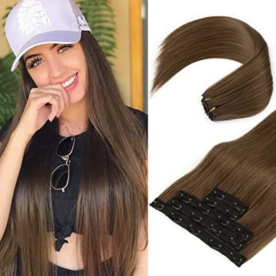 REECHO Clip in Hair Extensions, Hair Extensions Thick Long Lace Weft Lightweight Synthetic Hairpieces for Women 24 Inch-240 Gra