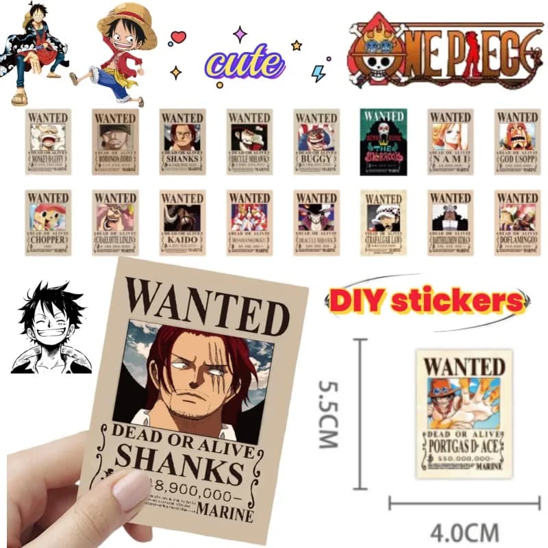 Adesivi Mini Poster Cartoon One Piece: Monkey D. Luffy, Nico Robin, Usopp, Sogeking per Valigie, Quaderni e Decorazioni Fai-da-Te