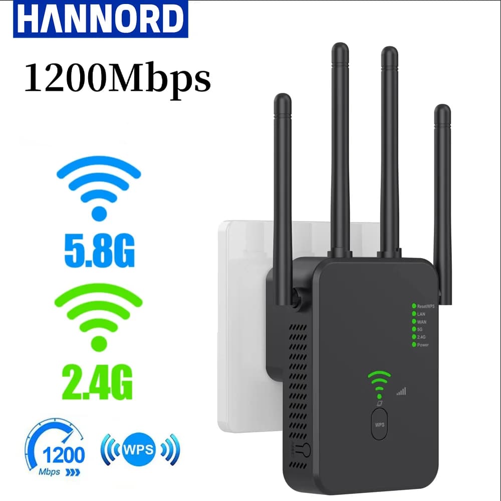 Hannord Ripetitore WiFi 1200Mbps Dual Band 2.4G e 5GHz 802.11ac Gigabit WiFi Amplificatore WPS Router Riposte di segnale per Home Office