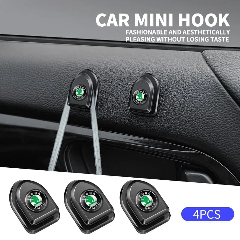 4 pz Auto Mini Organizzatore di Stoccaggio Sedile Posteriore Gancio Nascosto per Skoda Fabia Superb Kamiq Kodiak Yeti Karoq Octavia RS Accessori Auto