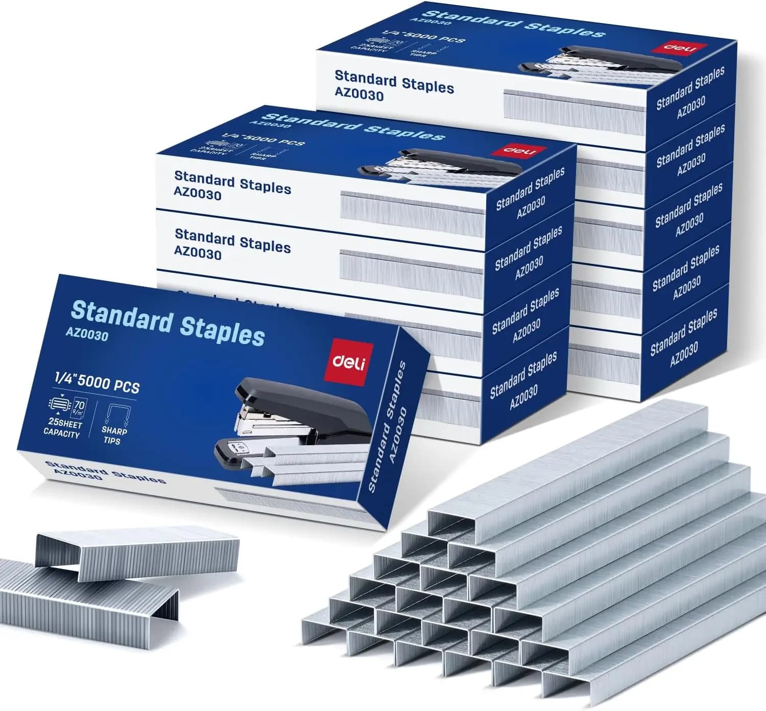 50.000 Graffette Standard per Graffette da Scrivania, Lunghezza 1/4'', 210/Striscia, 10 Scatole da 5.000 Pezzi