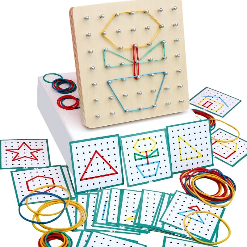 Set di giocattoli in legno per matematica per bambini Set di giocattoli in legno a forma geometrica con elastico Nailboard Gioco Montessori Giocattolo educativo creativo Regalo di Natale