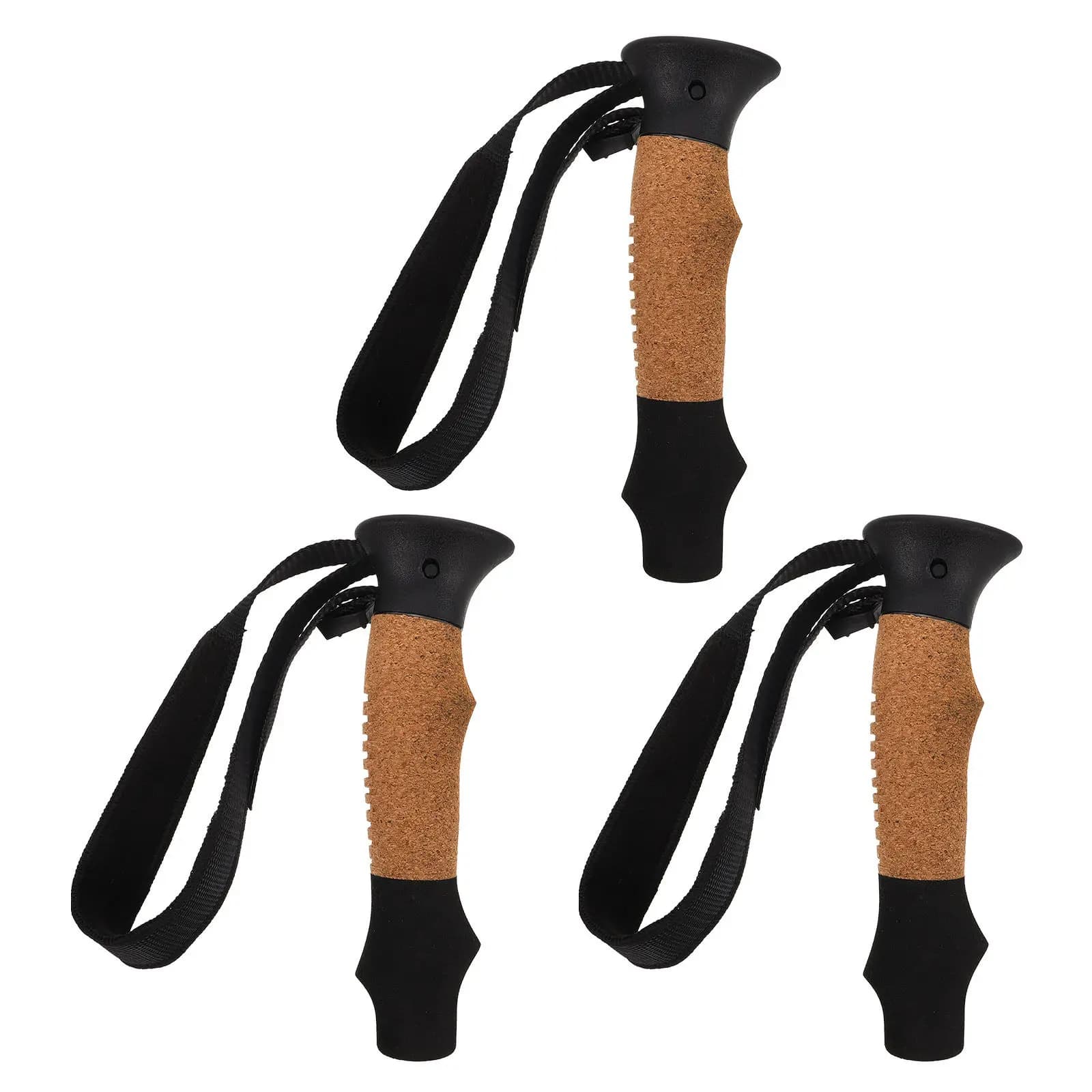 Set di 3 Impugnature in Sughero per Bastoncini da Trekking, Manici Antiscivolo Ergonomici di Ricambio, Cinturino da Polso per Bastone da Escursionismo