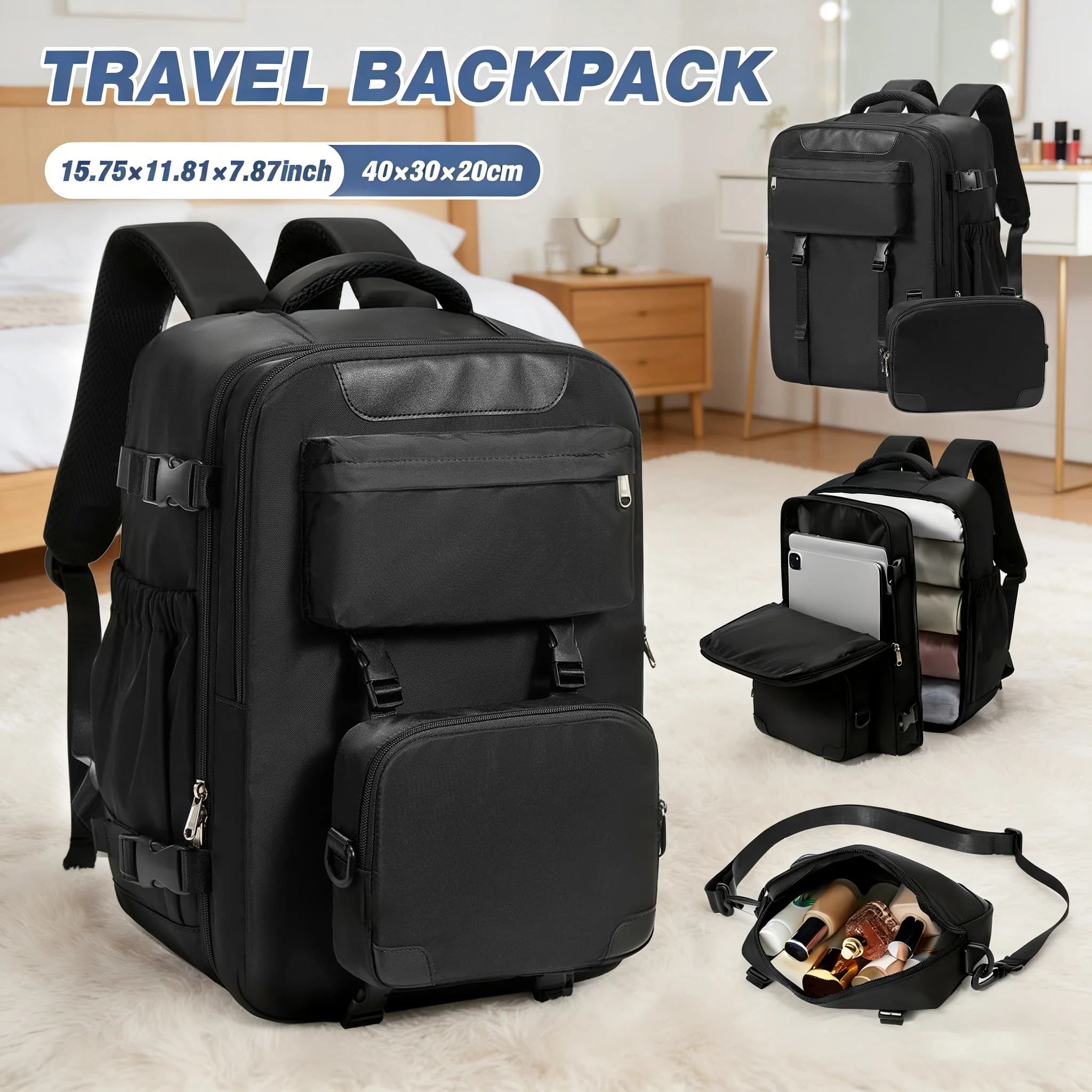Zaini da viaggio Ryanair 40X30X20, zaino per laptop da 15,6 pollici per donna e uomo, zaino portatile con piccola borsa a tracolla