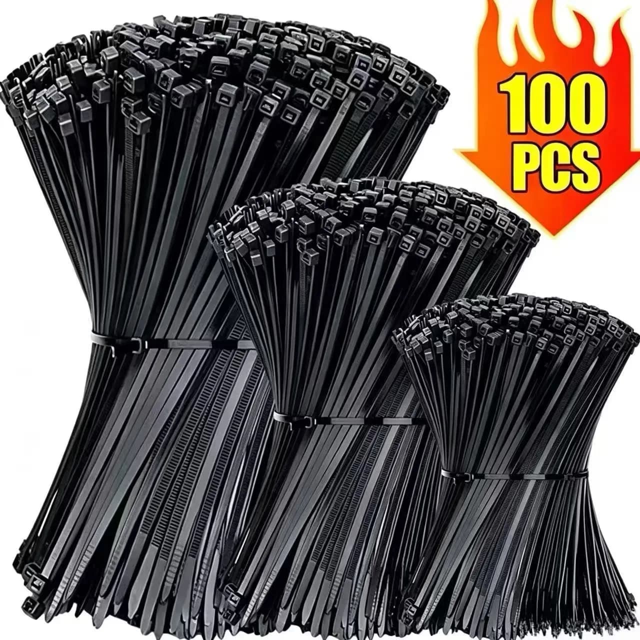 100PCS Self Locking Nylon Cable Zip Ties Heavy Duty Black Plastic Wire Straps For Home Electrical Auto Cable Management