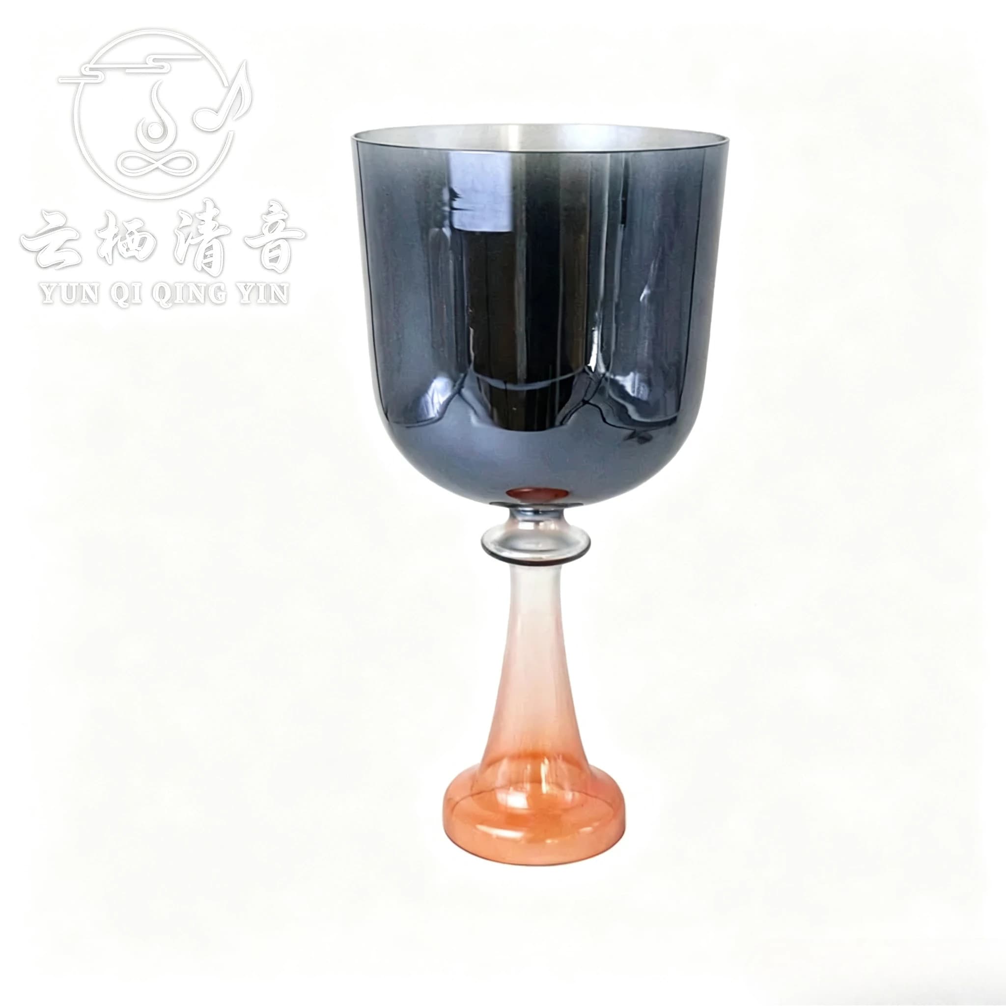 YUN QI QING YIN Black Orange Gradient Handheld Crystal Singing Chalice Meditation Sound Healing Percussion Bowl