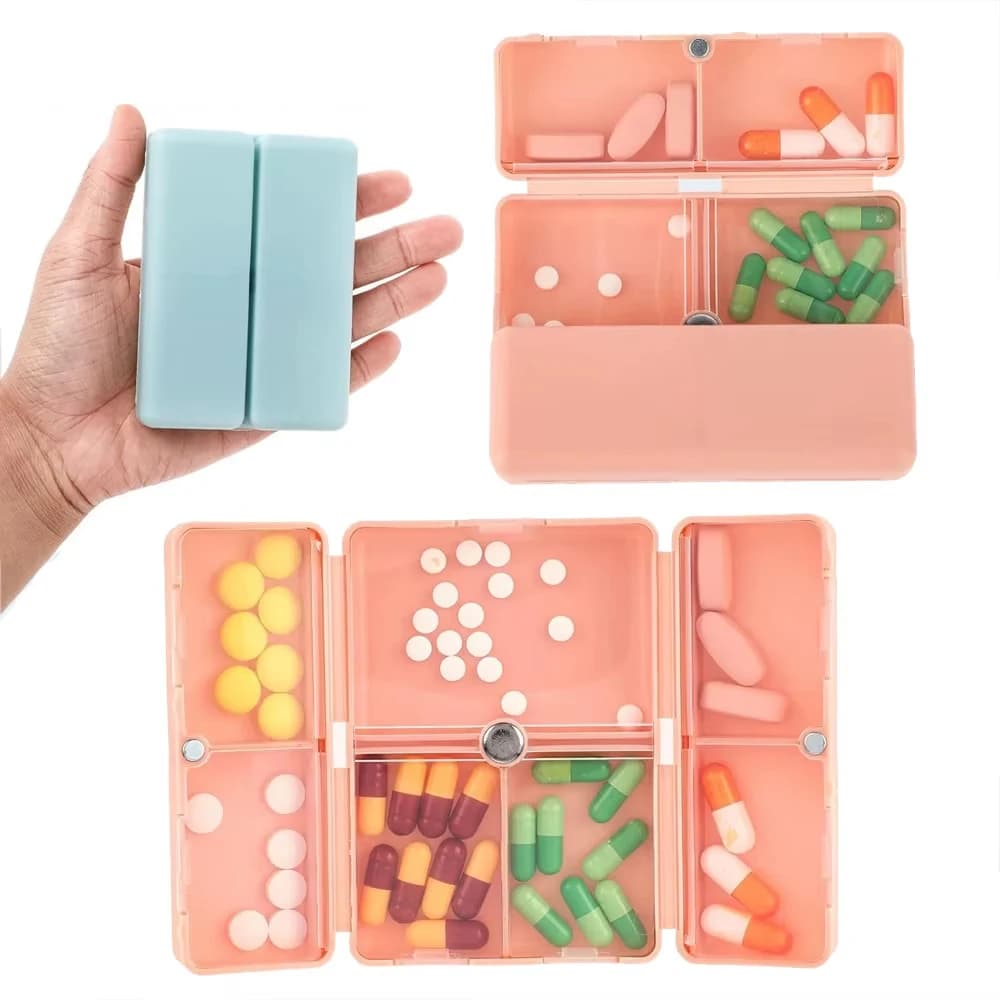 Portapillole quotidiano con 7 scomparti, custodia pieghevole da viaggio portatile per tablet, per portamonete, supporti per medicinali, integratori di vitamine