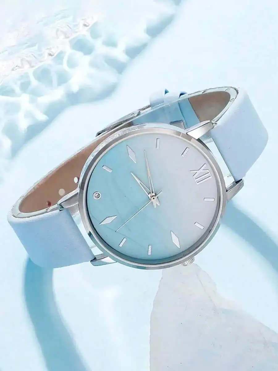 6pcs Women's Quartz Watch Set With PU Leather Strap, Bracelet, Necklace, Earrings, Ring, Elegant Luxury Crystal Dial, Suitable