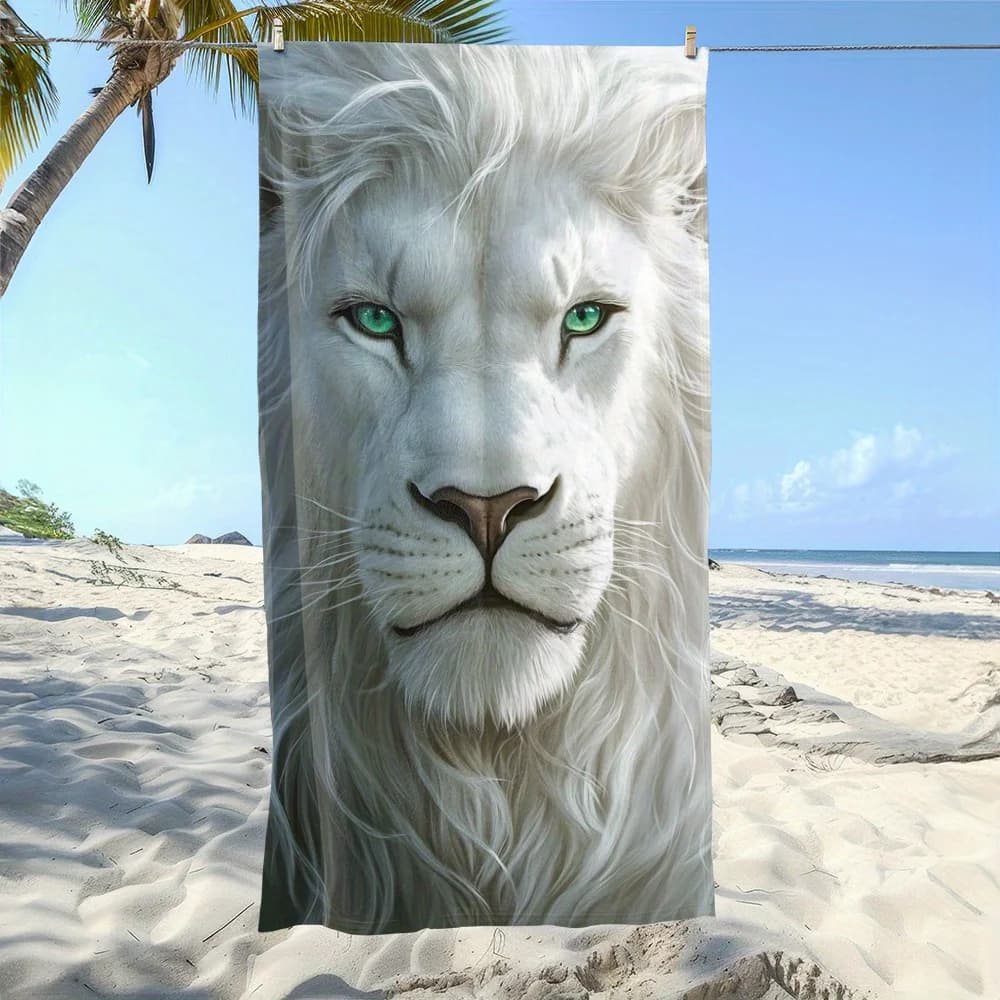 Telo mare maestoso leone bianco, telo da bagno in microfibra senza sabbia ad asciugatura rapida con arte animale fresca per piscina, viaggi, campeggio e arredamento