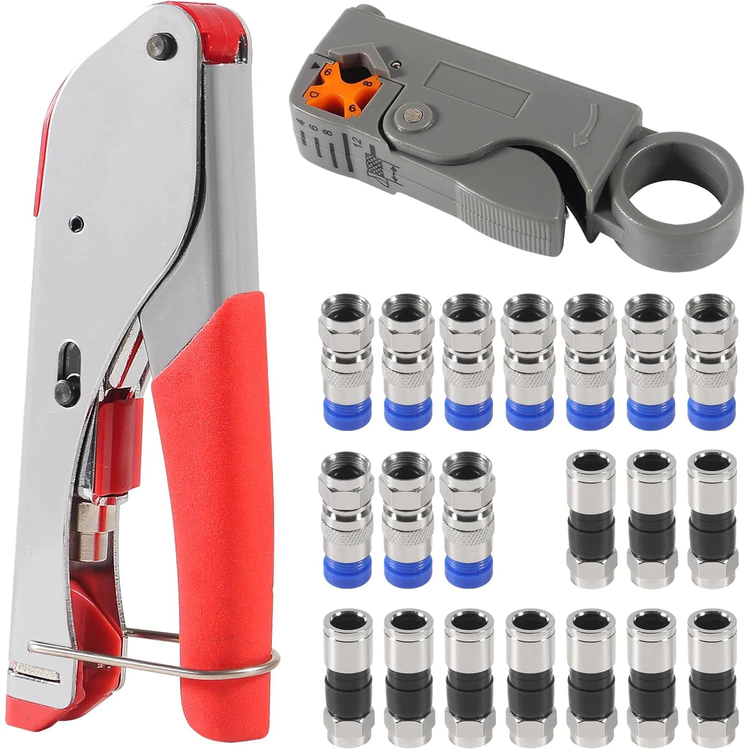 Strumento kit crimpatrice per cavi coassiali per strumento di compressione coassiale RG6 RG59 per raccordo spelafili con 20 connettori di compressione F