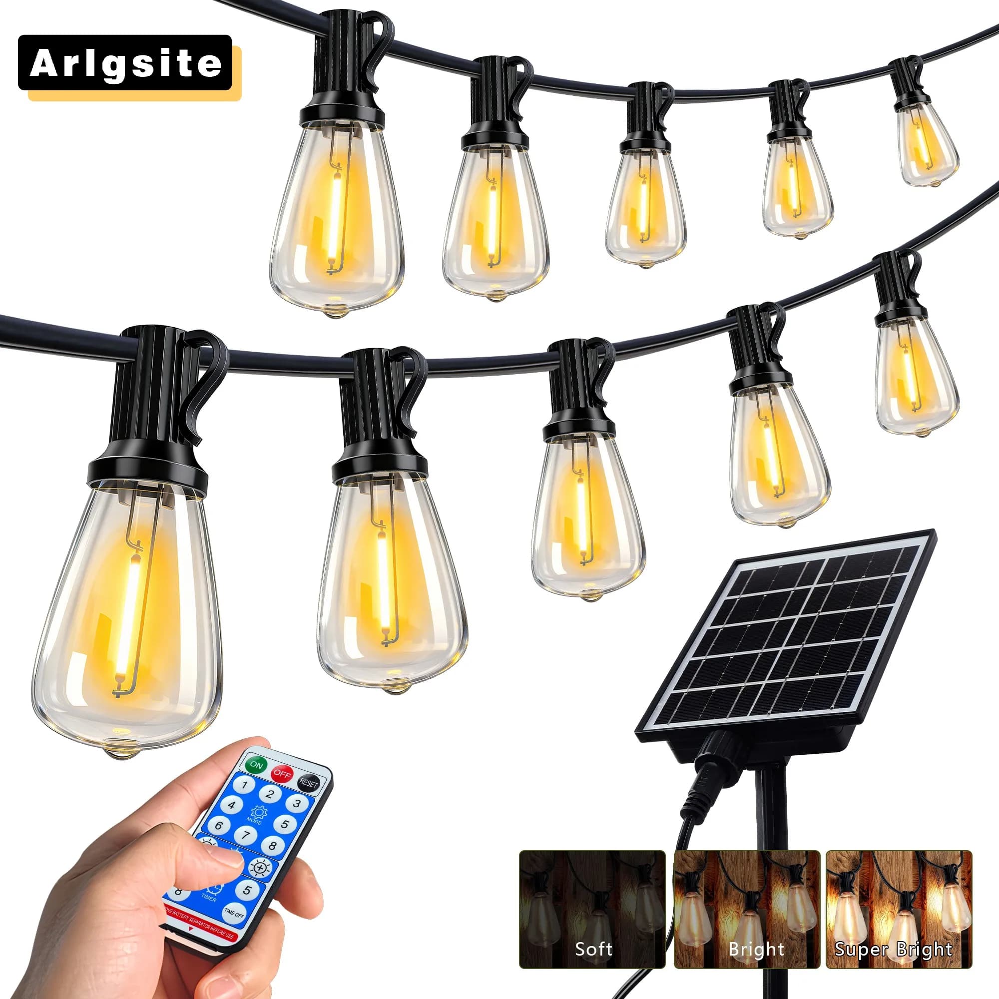 Luci solari per esterni da 100 piedi Luci da patio impermeabili IP65, lampadine sostituibili E12 infrangibili, temporizzazione dimmerabile remota