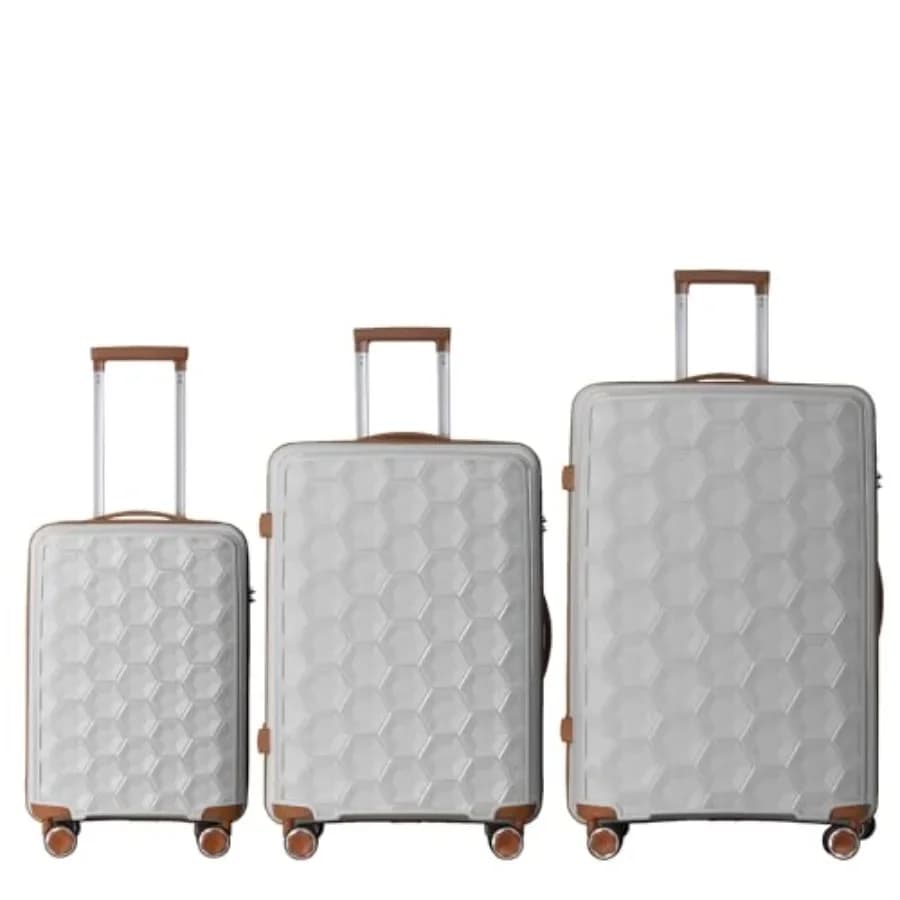 Luggage Set for Travel: Polypropylene Hardshell, Black, Lightweight with Spinner Wheels, TSA Lock Reinforced Corners