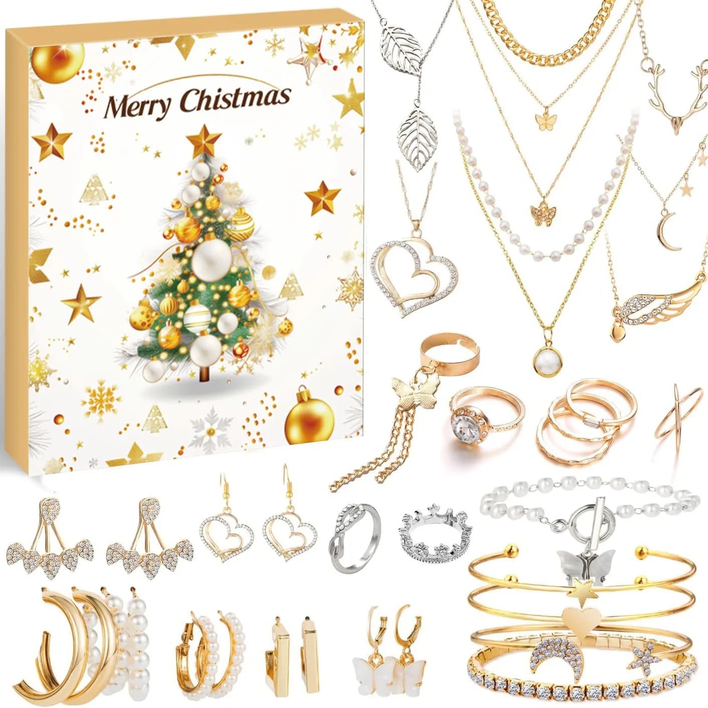 Advent Calendar Jewelry Christmas Countdown 24 Days Holiday Surprise Gift including Necklaces Bracelets Earrings Rings Set