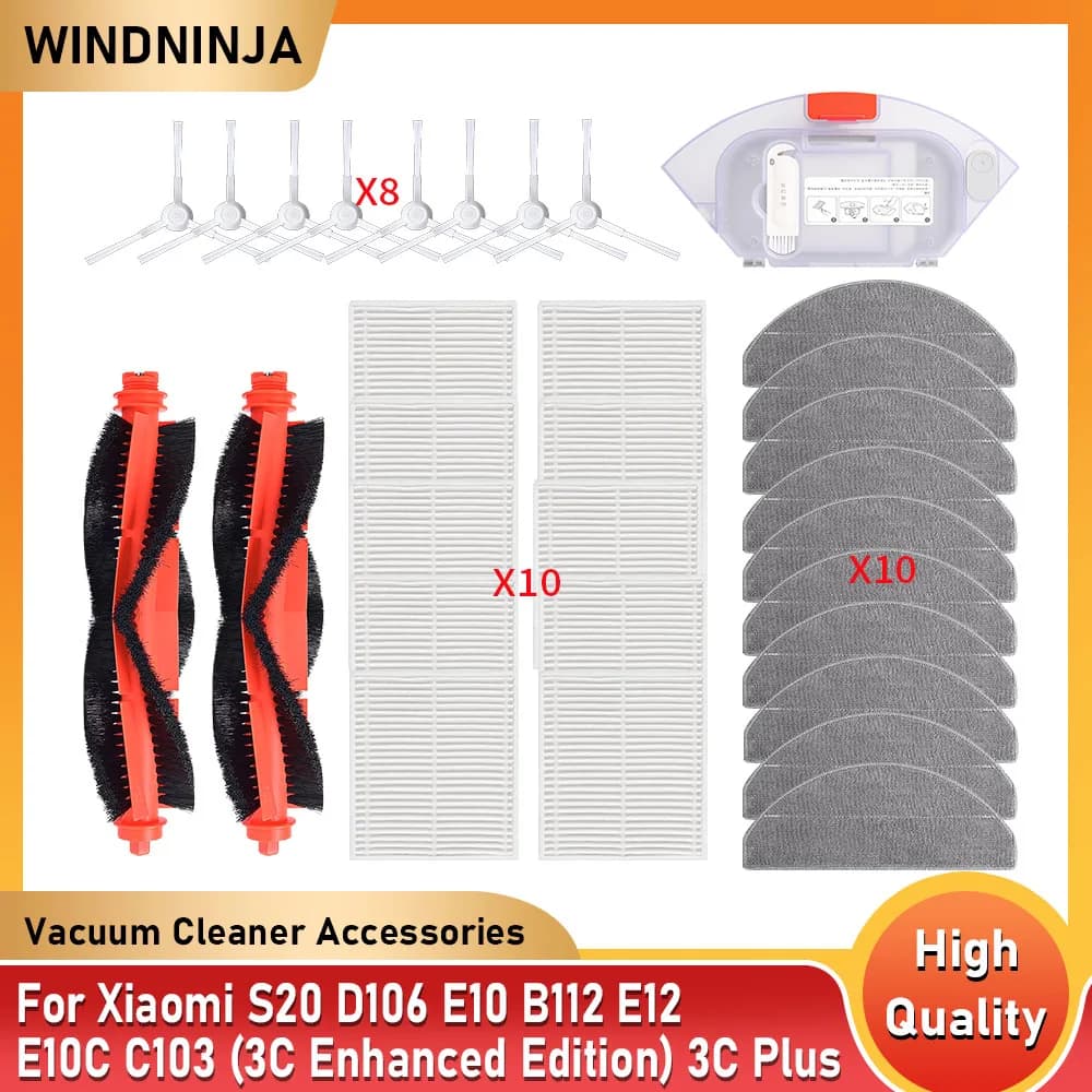 For Xiaomi Vacuum Cleaner S20 D106 E12 E10 B112 E10C C103 3C Enhanced 3C Plus Sweeping Main Brush Mop Cloth HEPA Filter Parts