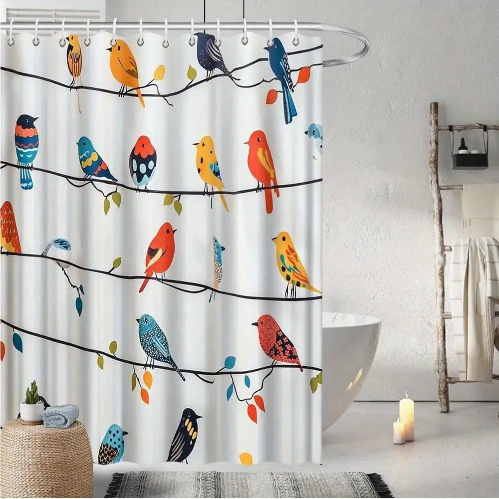 1pc Extra Large Birds Shower Curtain - Bathroom Decor with Vibrant Bird Branch Design, High Quality Polyester Fabric Bath Curtain (70.8x70.8 Inches) Includes 12 Hooks - Machine Washable for Modern or Traditional Bathrooms - Perfect Housewarming Gift