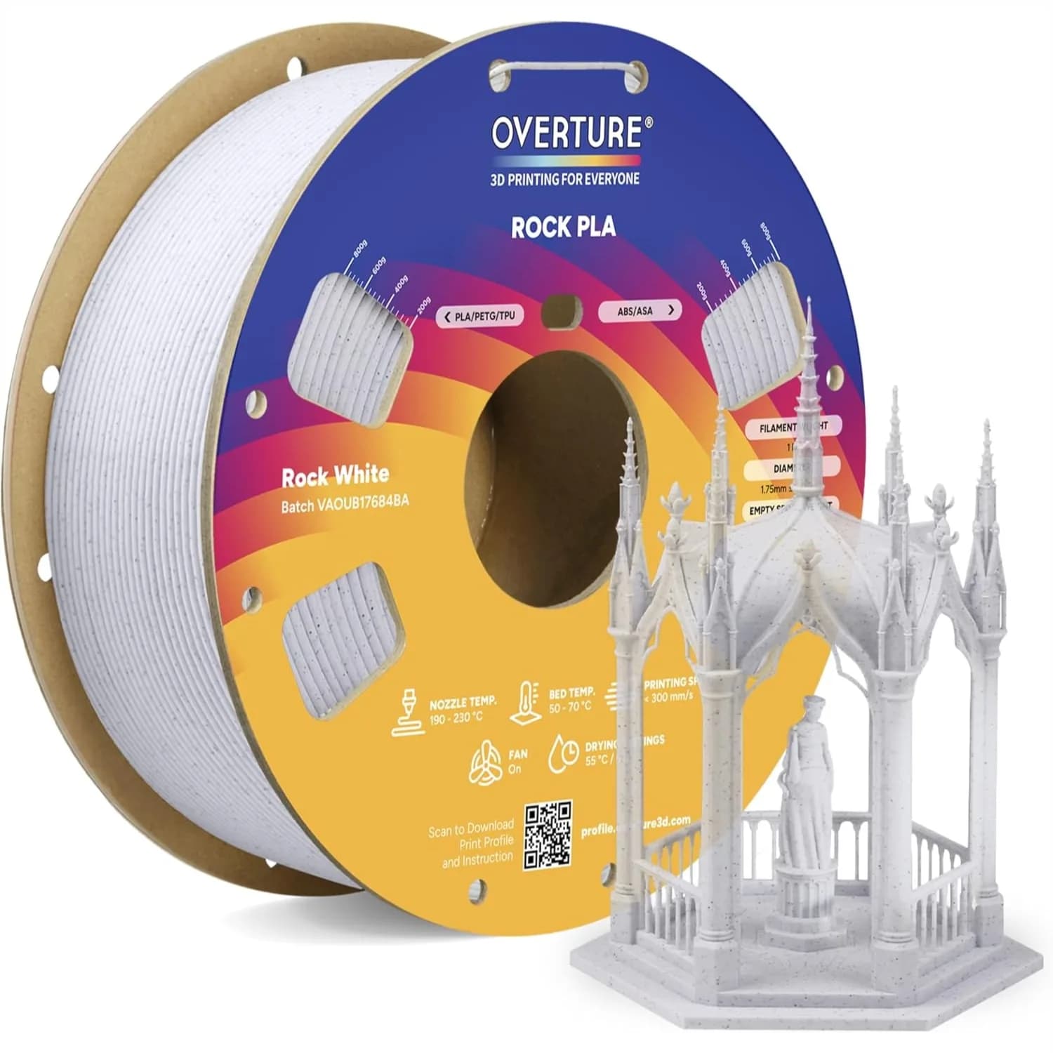 Filamento PLA Effetto Marmo 1.75mm Bobina da 1kg, Filamento per Stampante 3D con Texture Rocciosa e Precisione Dimensionale +/-0.02mm per Stampanti FDM