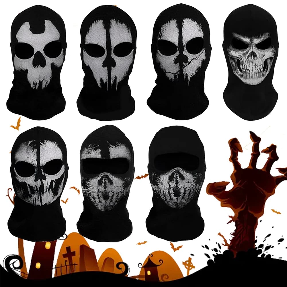Unisex Ghosts Skull Full Face Mask Motorcycle Helmet Ghost Face Mask for Cosplay Party Halloween Cycling Skateboard