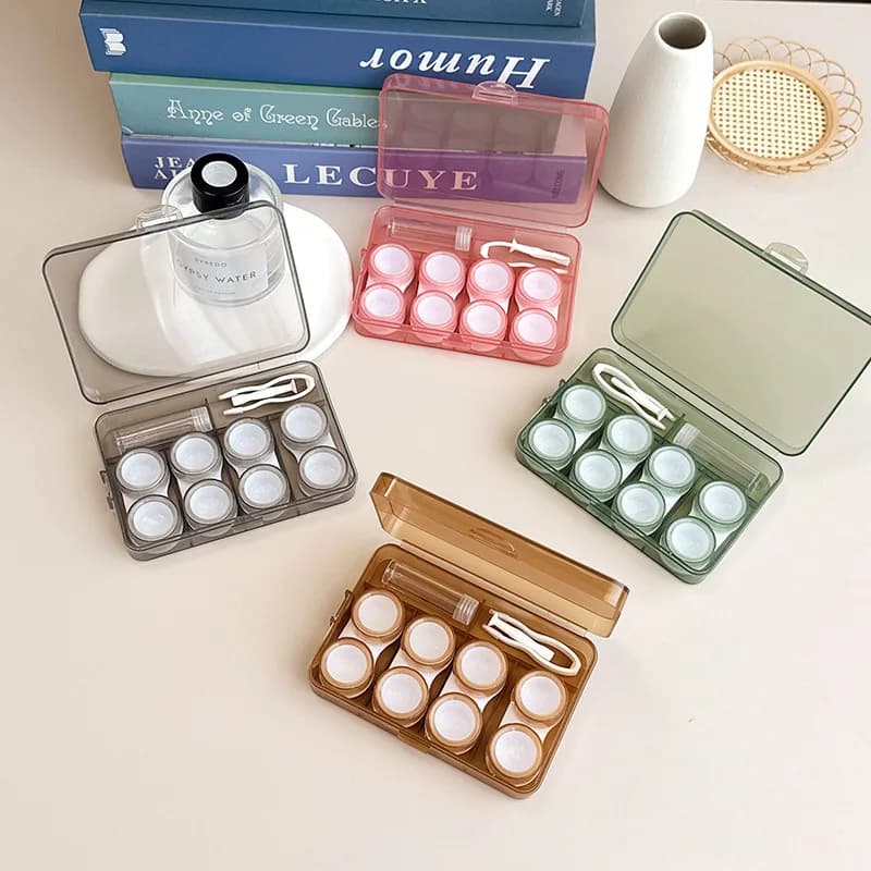 1PC Portable Cute Contact Lense Case Transparent Solid Candy Color Box Four Pairs High-capacity Invisible Care Box Women Men