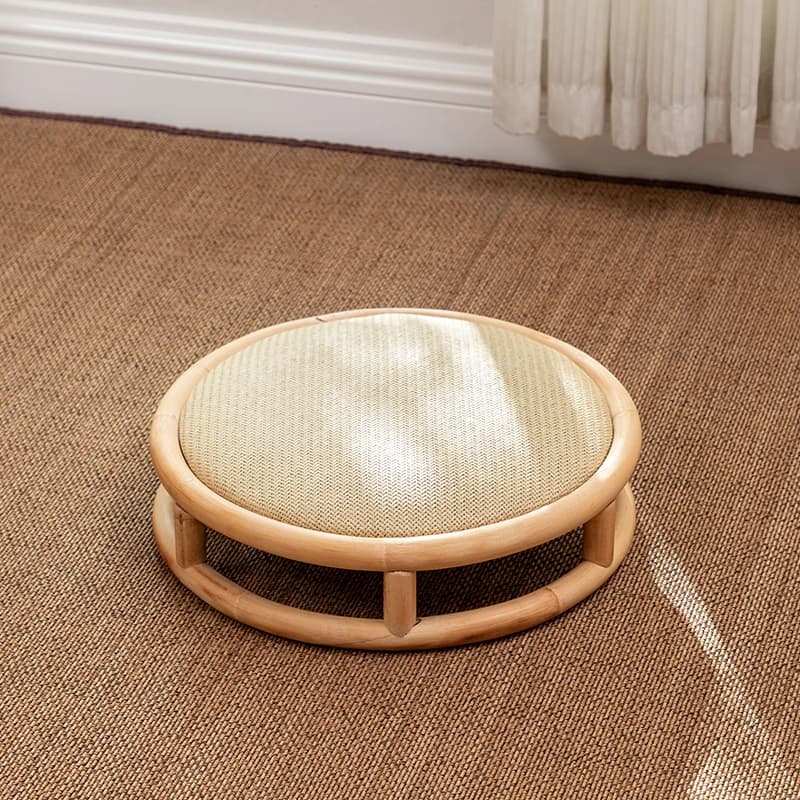 Natural Rattan Round Seat Cushion, Japanese Tatami Floor Pouf for Meditation, Tea Ceremony Stool, Thick Pad Ottoman Without Legs