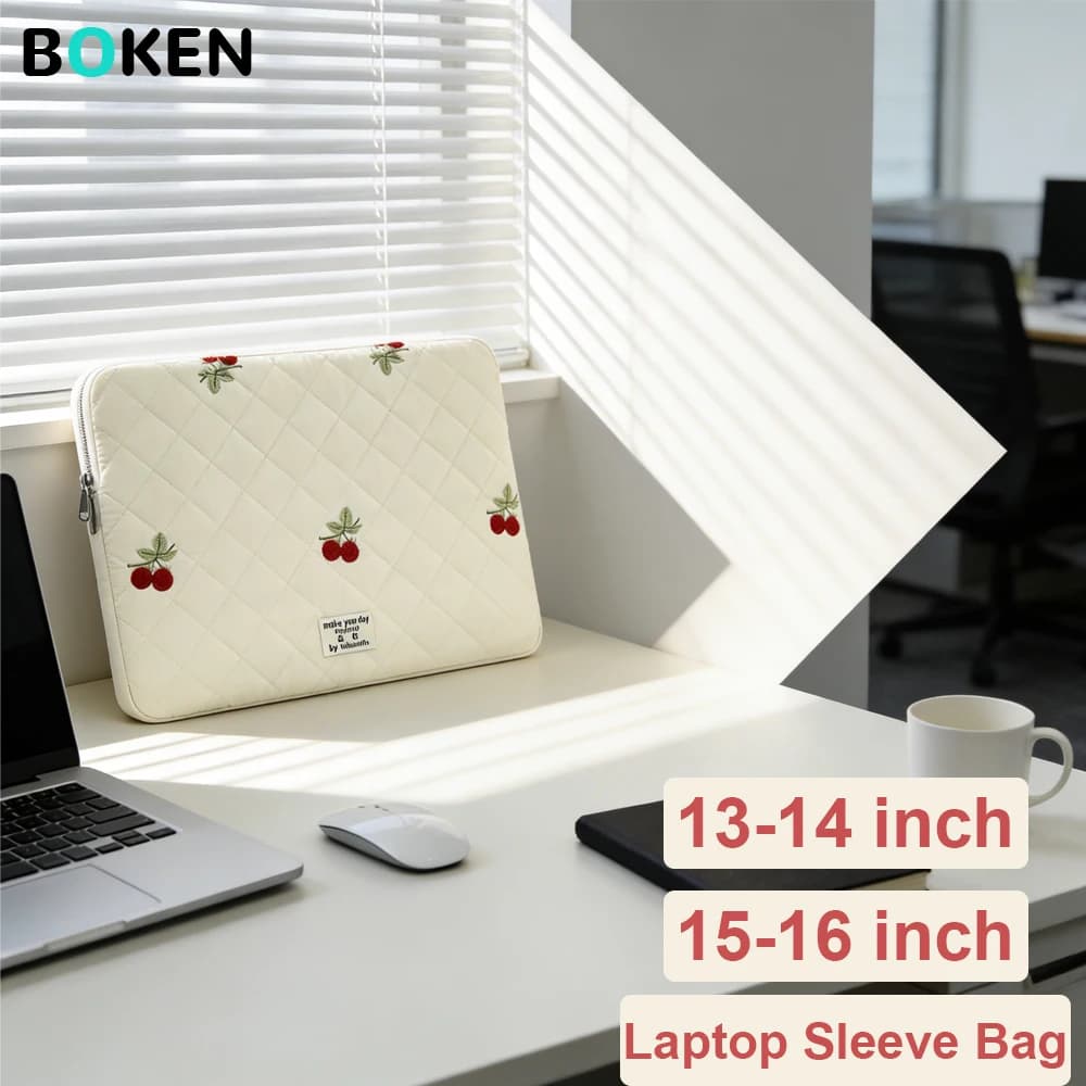 Borsa per laptop 13 14 15 16 pollici per MacBook Air/Pro Custodia per computer Lenovo Dell, borsa per laptop da ufficio portatile con ricamo ciliegia