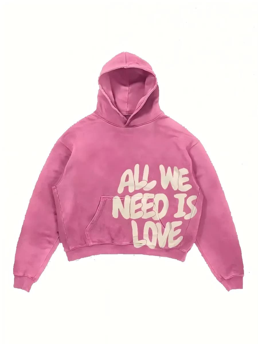 Felpe con cappuccio rosa da donna All We Need Is Money Letter Print Y2K Felpa con cappuccio Hip Hop Street allentata unisex