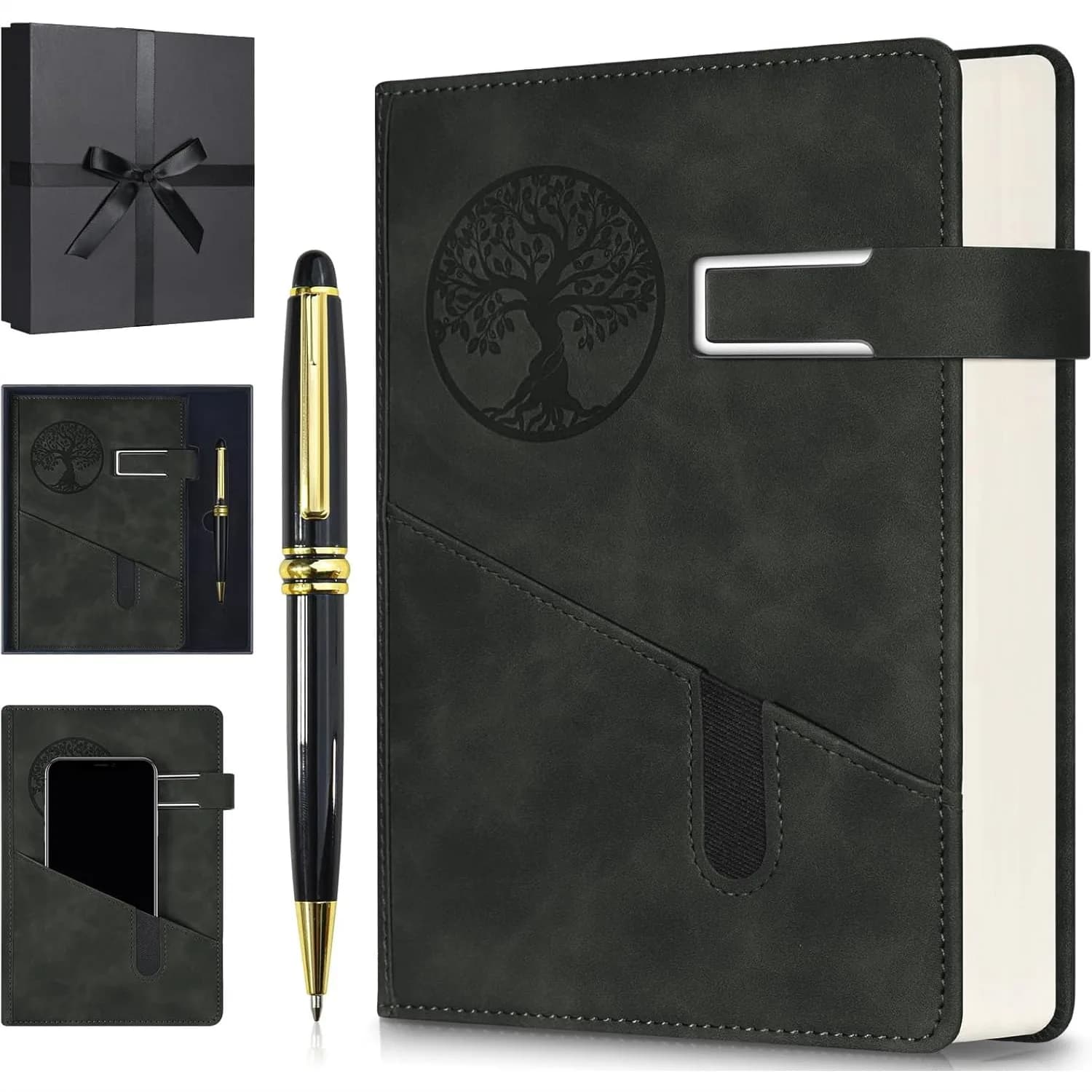 Lined Notebook Journal 365 Pages Numbered College Ruled Hardcover Leather with Pen Gift Box A5