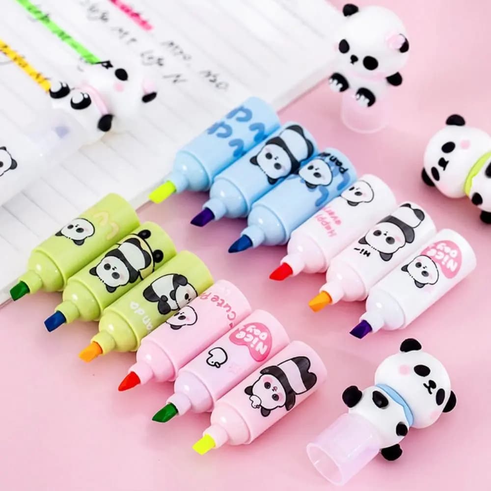 Evidenziatore 3 in 1 a forma di Panda, Penna Fluorescente Creativa Colorata, Penna Multifunzione a Cartone Animato per Studenti