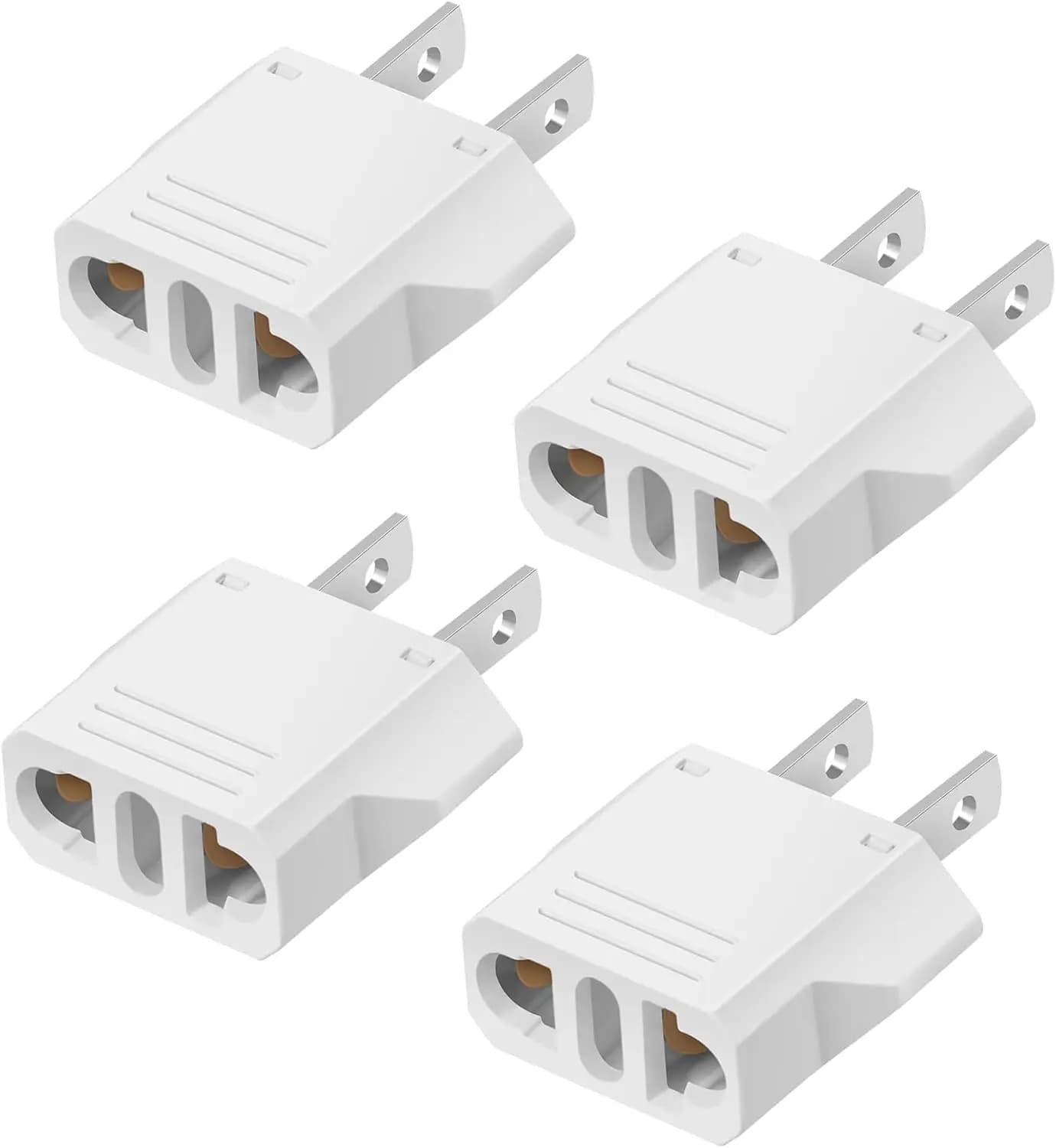 4-Pack EU to US Plug Adapter, Travel Converter for American Outlets, Type A, White
