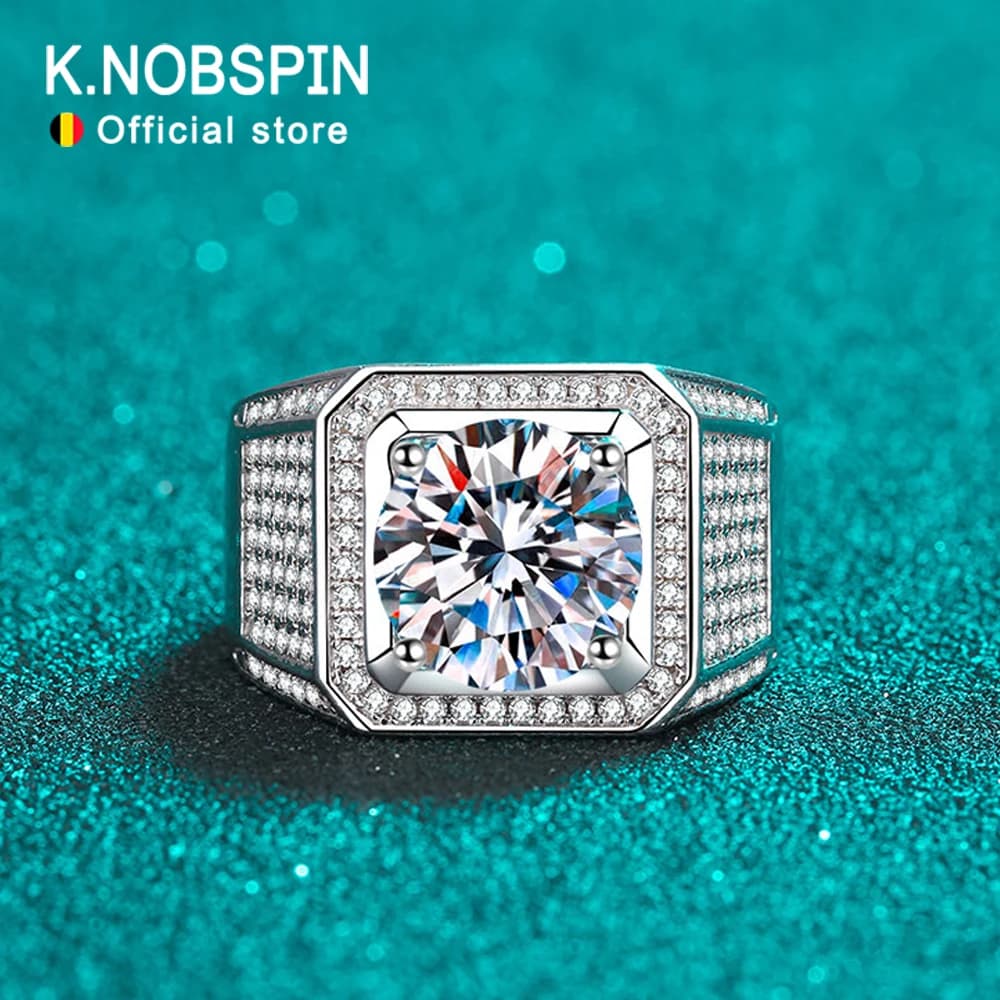 KNOBSPIN 5ct D Color Moissanite Ring 925 Sterling Sliver Plated 18k Eternity Band anelli Hip Hop per Man Party Sparkling Jewely