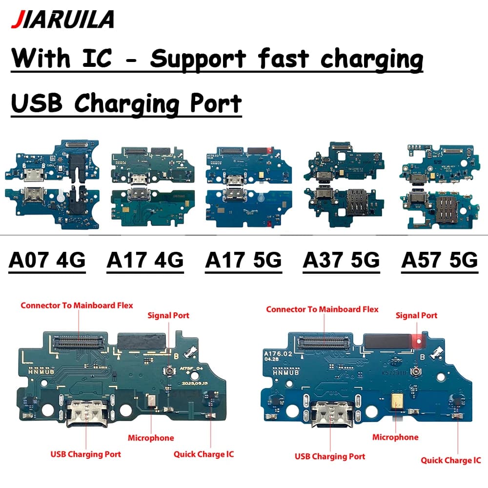 Cavo flessibile con porta di ricarica USB, connettore dock e microfono per Samsung A57 5G A576B, A37 5G A376B, A17 4G, A07 4G