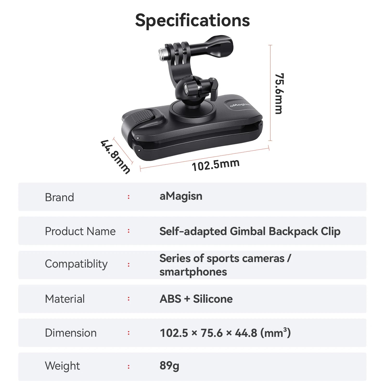 Clip Universale per Zaino per Fotocamera Sportiva, Compatibile con Insta360 e DJI Action, Accessori per Montaggio