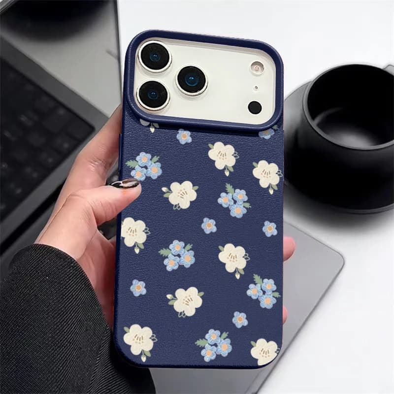 Cover for iPhone with Small Flowers, Anti-shock, Silicone Soft with Leather Texture, for iPhone 17e 17 16 Pro Max 15 14 13 12 Pro Max 11 16e